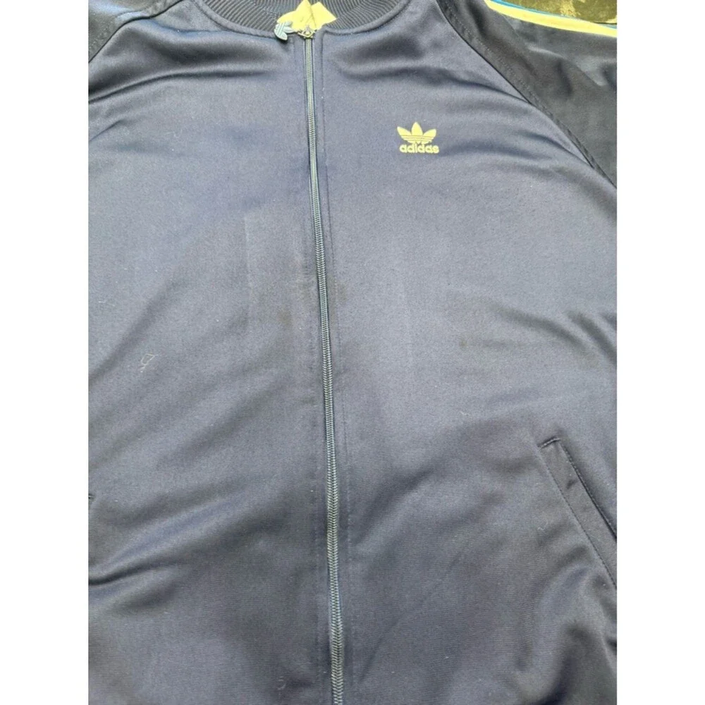 Vintage 80s Adidas Trefoil Track Jacket XL Navy Blue White Stripes Full Zip
